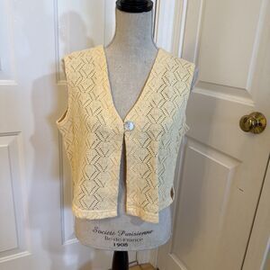 CROP COTTON VEST rabbit designs Butter yellow knit cardigan size 12 cotton blend